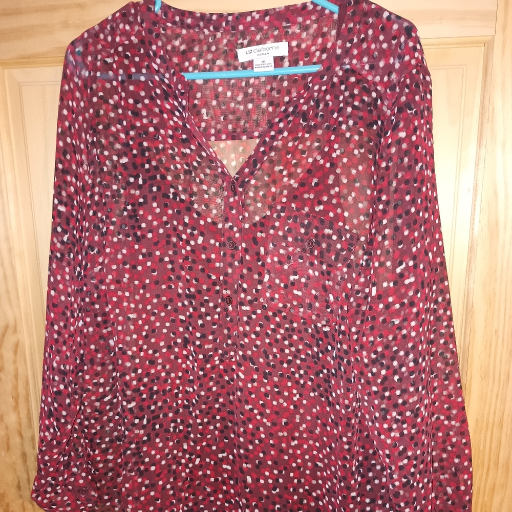 Liz Claiborne Red and White Dotted Blouse